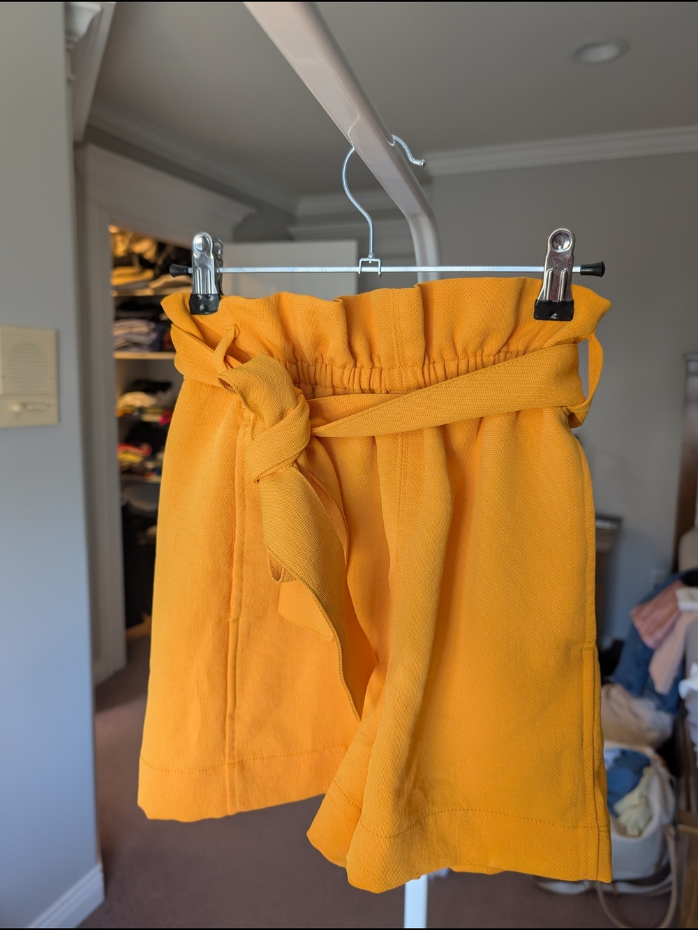 Wilfred High-Waist Paperbag Shorts in Mustard Yellow
